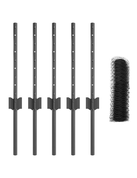 Pali Recinzione  5 pz U-Channel Grigio 40 cm Acciaio, Recinzione Esagonale Grigia 0,4x10 m Acciaio