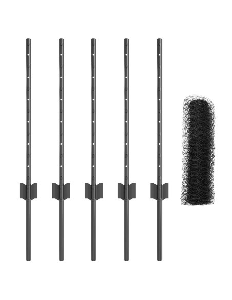 Pali per Recinzione  5 pcs U-Channel Grigio 60 cm Acciaio, Recinzione Esagonale  Grigia 0.5x10 m Acciaio
