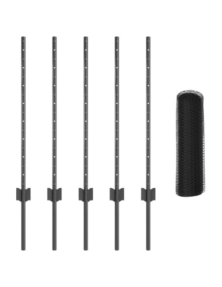 Posti per Recinzione  5 pz U-Channel Grigio 80 cm Acciaio, Recinzione esagonale  Grigia 0.8x10 m Acciaio