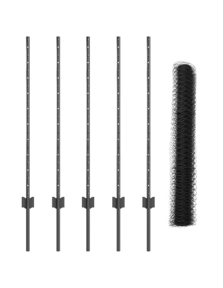 Posti di Recinzione  10 pz U-Channel Grigio 100 cm Acciaio, Recinzione Esagonale  Grigio 1x10 m Acciaio