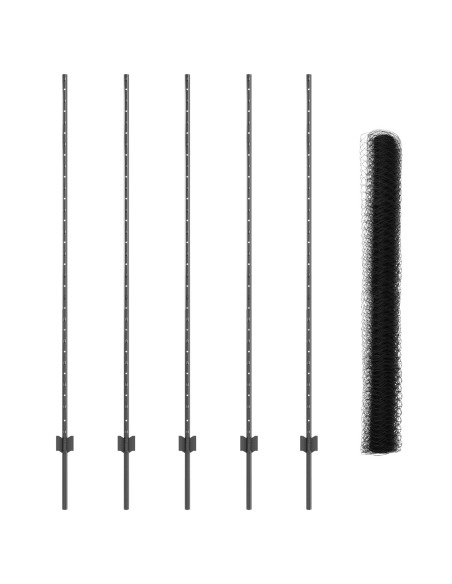 Posti per Recinzione  10 pz Canale U Grigio 160 cm Acciaio, Recinzione Esagonale  Grigia 1,6x10 m Acciaio