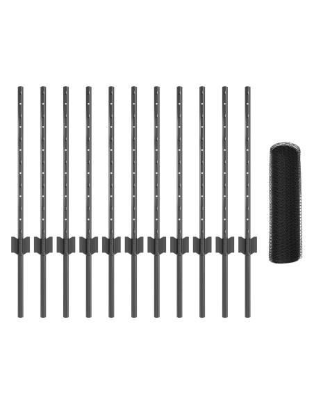 Pali di Recinzione  11 pcs U-Channel Grigio 60 cm Acciaio, Recinzione Esagonale  Grigia 0.6x25 m Acciaio