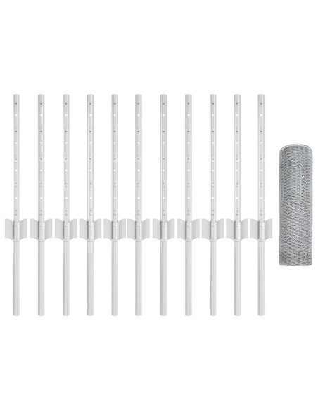 Pali per Recinzione  11 pz U-Channel 40 cm Acciaio Galvanizzato, Recinzione Esagonale  0.4x25 m Acciaio Galvanizzato