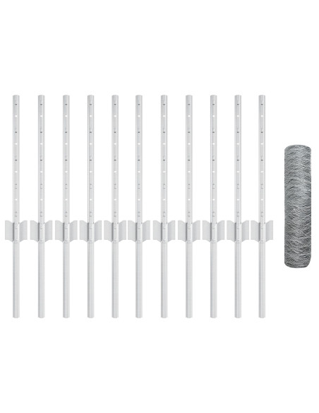 Posti per Recinzione  11 pcs U-Channel 40 cm Acciaio Zincato, Recinzione Esagonale  0,4x25 m Acciaio Zincato