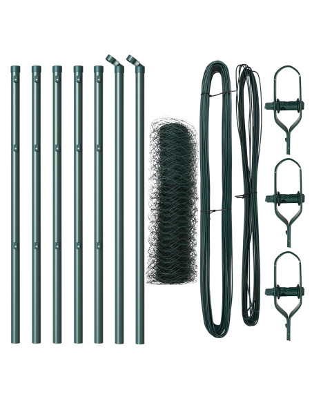 Recinto Esagonale  Verde 0.4x10 m Acciaio, Pali per Recinto  7 pz Verde Ø32 mm 80 cm Acciaio Zincato