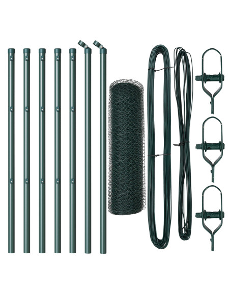 Recinzione Esagonale  Verde 0.5x10 m Acciaio, Pali per Recinzione  7 pz Verde Ø32 mm 100 cm Acciaio Galvanizzato