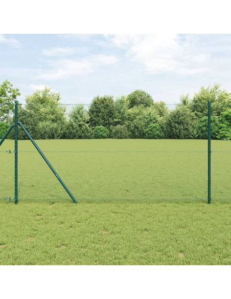Recinzione Esagonale  Verde 1,4x10 m Acciaio, Pali per Recinzione  7 pz Verde Ø32 mm 190 cm Acciaio Galvanizzato