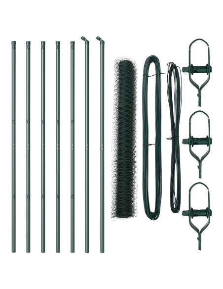 Recinzione Esagonale  Verde 1.4x10 m Acciaio, Pali per recinzione  7 pz Verde Ø32 mm 190 cm Acciaio zincato