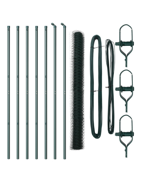 Recinzione Esagonale  Verde 1.5x10 m Acciaio, Pali della Recinzione  7 pcs Verde Ø32 mm 200 cm Acciaio Zincato