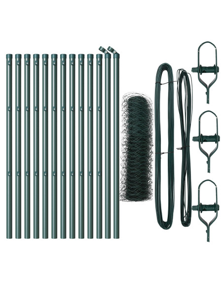 Recinto Esagonale  Verde 0.6x25 m Acciaio, Pali per Recinto  13 pz Verde Ø32 mm 100 cm Acciaio Galvanizzato