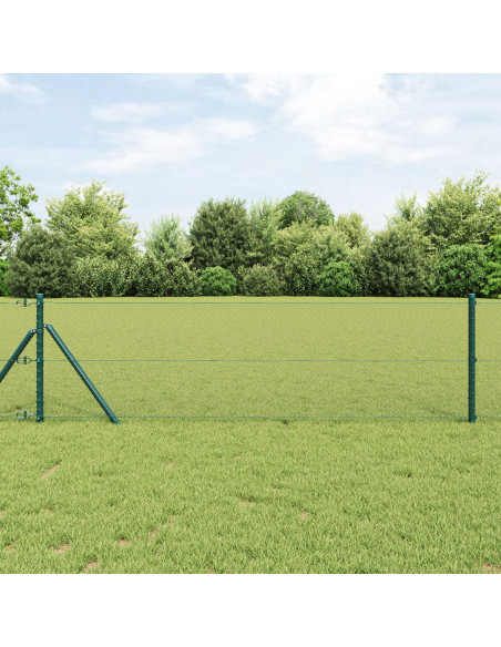 Recinzione Esagonale  Verde 0.5x50 m Acciaio, Pali di Recinzione  13 pz Verde Ø32 mm 100 cm Acciaio Galvanizzato