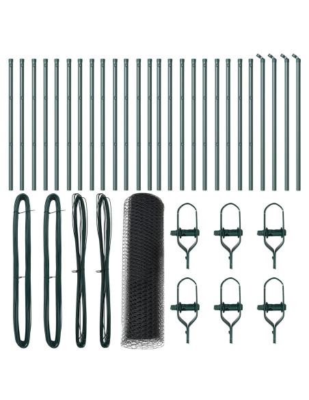 Recinzione Esagonale  Grigia 0,5x50 m Acciaio, Pali per Recinzione  13 pz Verde Ø32 mm 100 cm Acciaio Zincato