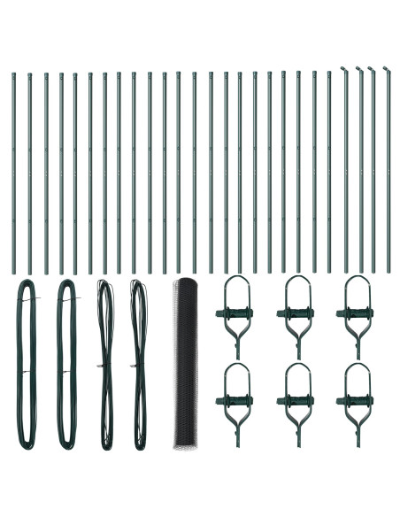Recinzione Esagonale  Grigia 1,4x50 m in Acciaio, Pali per Recinzione  13 pcs Verde Ø32 mm 190 cm in Acciaio Galvanizzato