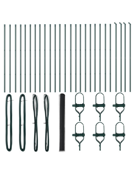 Recinzione Esagonale  Grigio 1.6x50 m Acciaio, Pali per recinzione  13 pz Verde Ø32 mm 210 cm Acciaio Galvanizzato