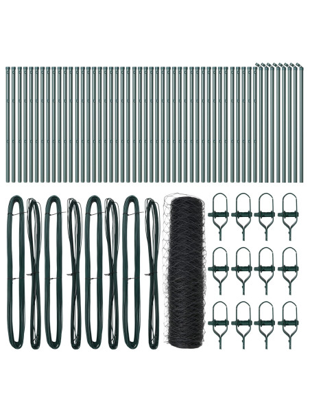 Recinzione Esagonale  Grigio 0.8x100 m Acciaio, Pali per Recinzione  13 pezzi Verde Ø32 mm 120 cm Acciaio Galvanizzato