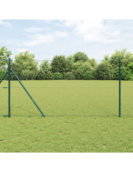 Recinzione Esagonale  Grigia 1x100 m Acciaio, Pali di Recinzione  13 pcs Verde Ø32 mm 150 cm Acciaio Galvanizzato