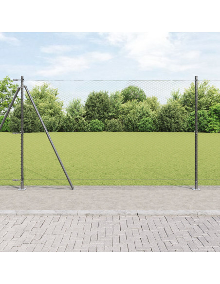 Recinzione Esagonale  Grigia 1,6x50 m Acciaio, Pali di Recinzione  con Piaste di Base 13 pz Ø32mm 88,5cm Acciaio Zincato