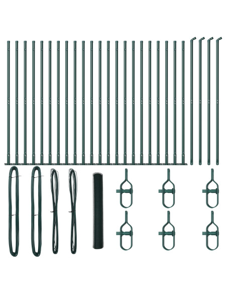 Recinto Esagonale  Verde 1.2x50 m Acciaio, Pali di Recinzione  con Piastra di Base 13 pcs Ø32mm 68.5cm Acciaio Zincato