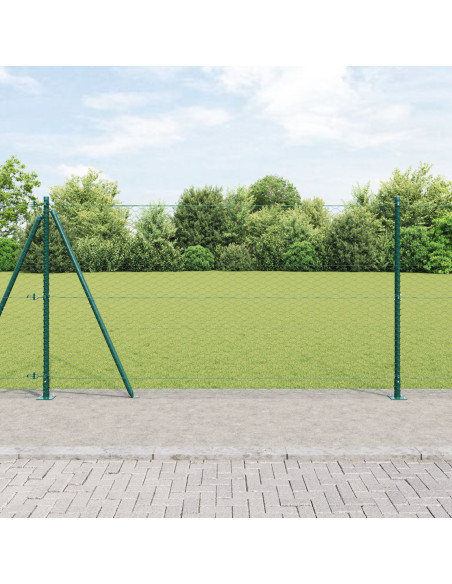 Recinzione Esagonale  Verde 1,2x50 m Acciaio, Pali per Recinzione  con Piastre di Base 13 pcs Ø32mm 68,5cm Acciaio Galvanizzato