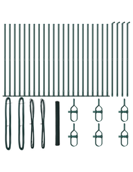 Recinzione Esagonale  Verde 1.6x50 m Acciaio, Pali di Recinzione  con Piastrine di Base 13 pcs Ø32mm 88.5cm Acciaio Zincato
