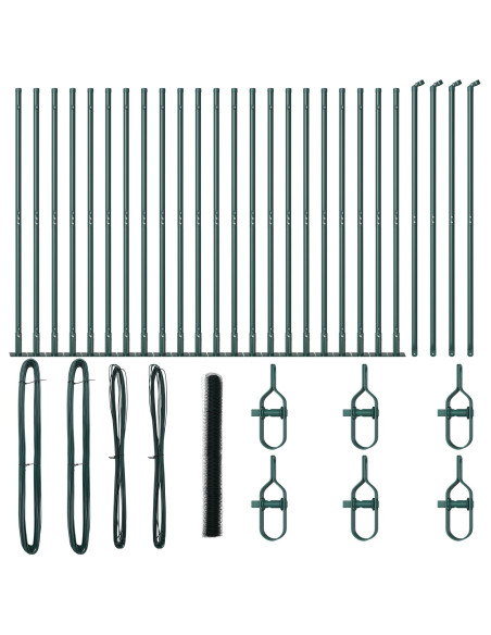 Recinzione Esagonale  Verde 1,6x50 m Acciaio, Pali della Recinzione  con Piastra di Base 13 pcs Ø32mm 88,5cm Acciaio Zincato