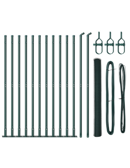Recinzione Esagonale  Verde 1,6x25 m in Acciaio, Pali per Recinzione  con Piattaforme di Base 13 pcs Ø32mm 88,5cm in Acciaio Ga