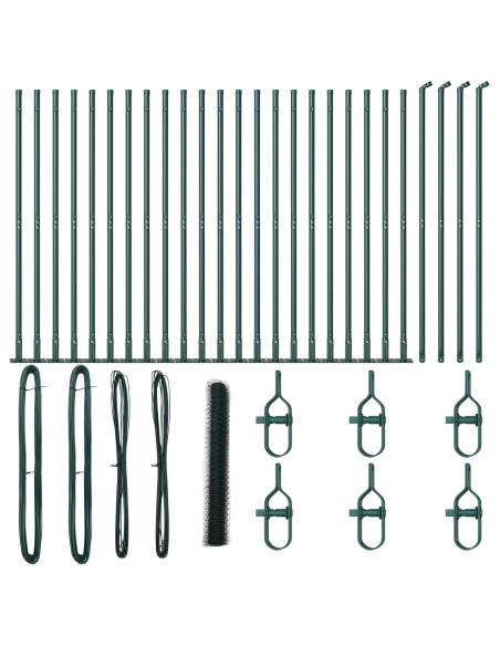 Recinzione Esagonale  Verde 1,2x50 m Acciaio, Pali per Recinzione  con Piastre di Base 13 pcs Ø32mm 68,5cm Acciaio Galvanizzato