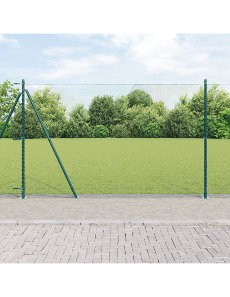 Recinzione Esagonale  Verde 1.6x50 m Acciaio, Pali di Recinzione  con Piastrine di Base 13 pcs Ø32mm 88.5cm Acciaio Zincato