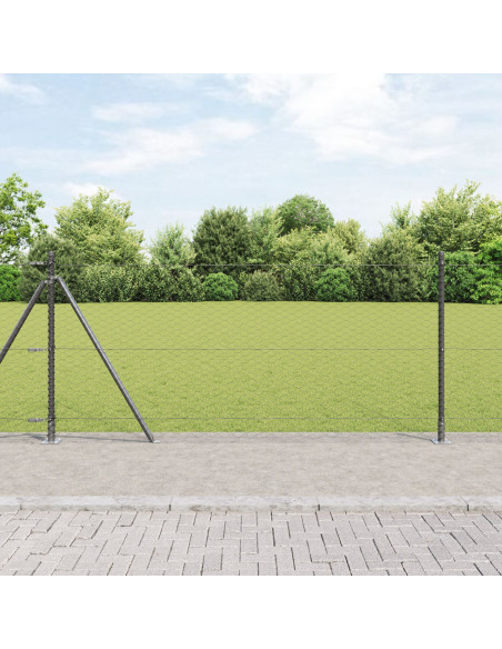 Recinzione Esagonale  Grigia 0.8x50 m Acciaio, Pali per Recinzione  con Piastra di Base 13 pz Ø32mm 90cm Acciaio Zincato