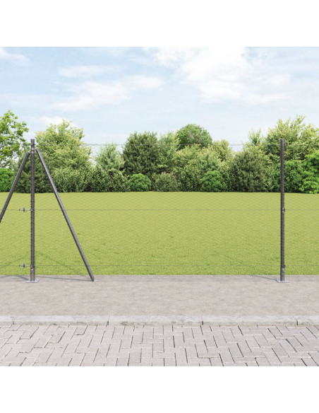 Recinzione Esagonale  Grigio 1.2x50 m Acciaio, Pali della Recinzione  con Piastre di Base 13 pz Ø32mm 68.5cm Acciaio Galvanizza