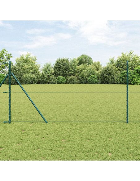 Recinzione Esagonale  Grigia 1x100 m Acciaio, Pali di Recinzione  13 pz Verde Ø32 mm 150 cm Acciaio Zincato