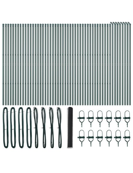 Recinzione Esagonale  Grigia 1,2x100 m in Acciaio, Pali per Recinzione  13 pz Verde Ø32 mm 170 cm Acciaio Galvanizzato