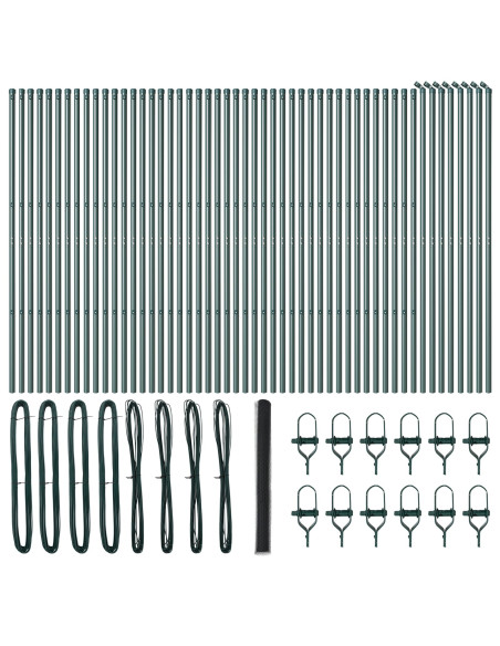 Recinzione Esagonale  Grigia 1.6x100 m Acciaio, Pali di Recinzione  13 pz Verde Ø32 mm 210 cm Acciaio Zincato