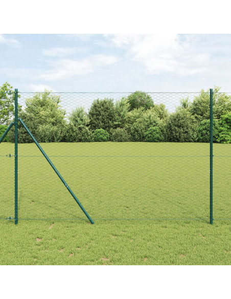 Recinzione Esagonale  Grigia 1.6x100 m Acciaio, Pali di Recinzione  13 pz Verde Ø32 mm 210 cm Acciaio Zincato
