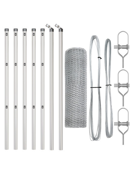 Recinzione esagonale  0.6x10 m in acciaio zincato, Pali per recinzione  7 pcs Ø32 mm 100 cm in acciaio zincato