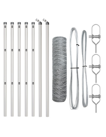 Recinzione Esagonale  0.6x10 m Acciaio Zincato, Pali per Recinzione  7 pz Ø32 mm 100 cm Acciaio Zincato