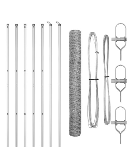Recinzione Esagonale  1,4x10 m Acciaio Zincato, Pali Recinzione  7 pz Ø32 mm 190 cm Acciaio Zincato