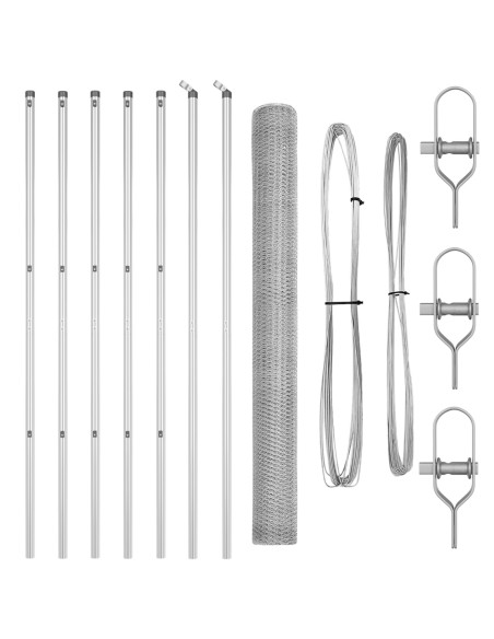 Recinzione esagonale  1,5x10 m in acciaio zincato, Pali di recinzione  7 pz Ø32 mm 200 cm in acciaio zincato