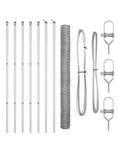 Recinzione Esagonale  1,6x10 m in Acciaio Zincato, Pali per Recinzione  7 pezzi Ø32 mm 210 cm in Acciaio Zincato