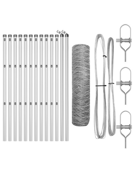 Recinzione Esagonale  con 13 Posti Argento 0.5x25 m Acciaio Zincato