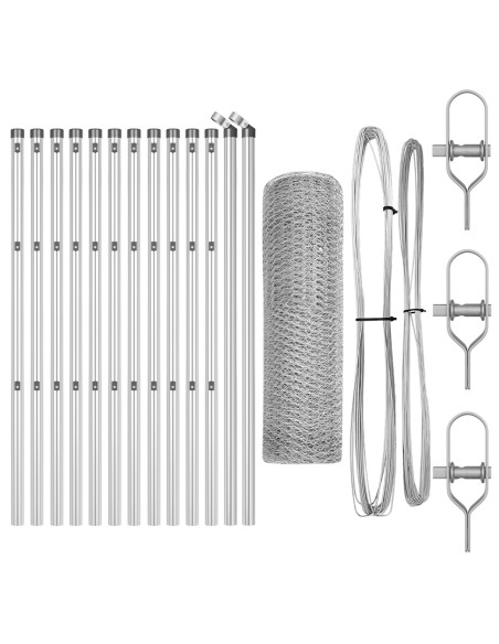 Recinzione Esagonale  0.6x25 m in Acciaio Zincato, Pali di Recinzione  13 pz Ø32 mm 100 cm in Acciaio Zincato