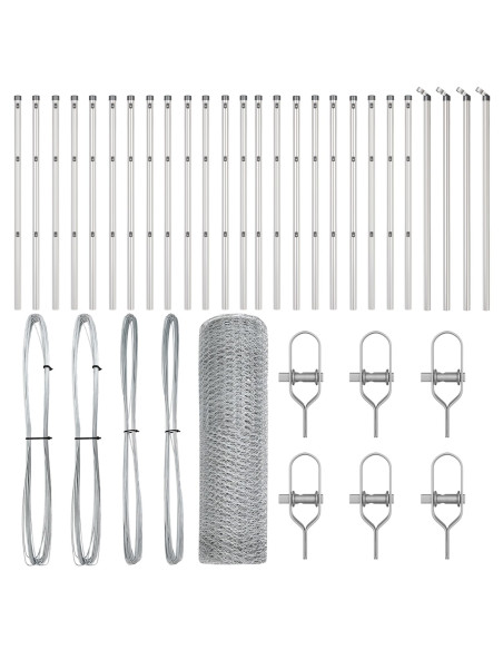 Recinzione Esagonale  0.4x50 m in Acciaio Galvanizzato, Pali per Recinzione  13 pz Ø32 mm 80 cm Acciaio Galvanizzato