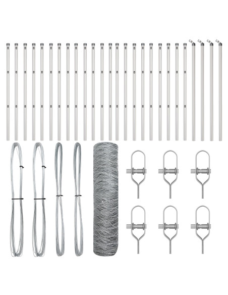 Recinzione Esagonale  0.4x50 m in Acciaio Zincato, Pali per Recinzione  13 pcs Ø32 mm 80 cm in Acciaio Zincato