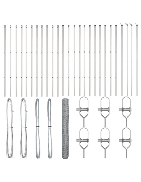 Recinzione Esagonale  1.4x50 m Acciaio Zincato, Piloni per Recinzione  13 pcs Ø32 mm 190 cm Acciaio Zincato