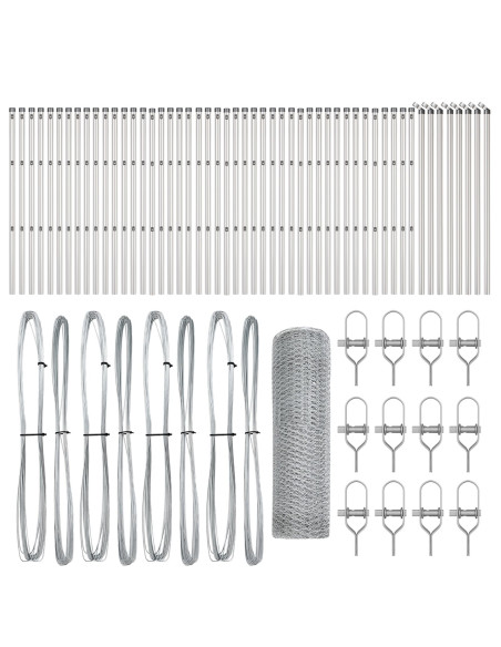 Recinzione Esagonale  0.4x100 m Acciaio Galvanizzato, Pali per Recinzione  13 pz Ø32 mm 80 cm Acciaio Galvanizzato