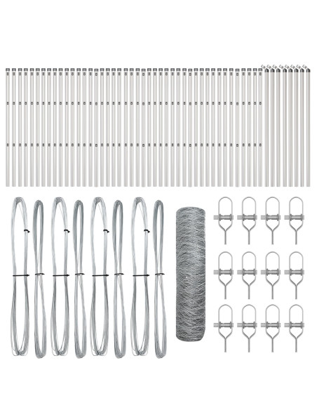 Recinzione Esagonale  0.5x100 m in Acciaio Galvanizzato, Pali per Recinzione  13 pcs Ø32 mm 100 cm Acciaio Galvanizzato