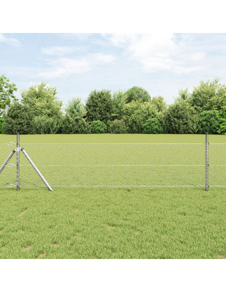 Recinzione esagonale  0,6x100 m in acciaio zincato, Pali della recinzione  13 pz Ø32 mm 100 cm in acciaio zincato