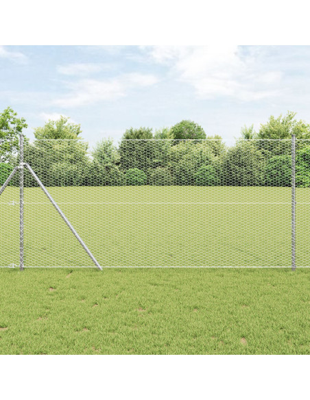 Recinzione esagonale  1,4x100 m Acciaio zincato, Pali di recinzione  13 pz Ø32 mm 190 cm Acciaio zincato
