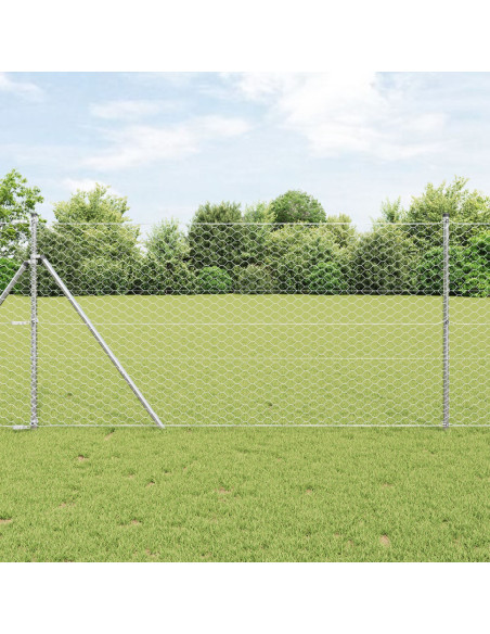 Recinzione Esagonale  1.4x100 m Acciaio Zincato, Pali per Recinzione  13 pcs Ø32 mm 190 cm Acciaio Zincato