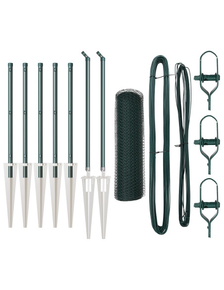 Recinto Esagonale  Verde 0.4x10 m Acciaio, Posti per Recinto  con Punta 7 pcs Ø32 mm 60 cm Acciaio Zincato